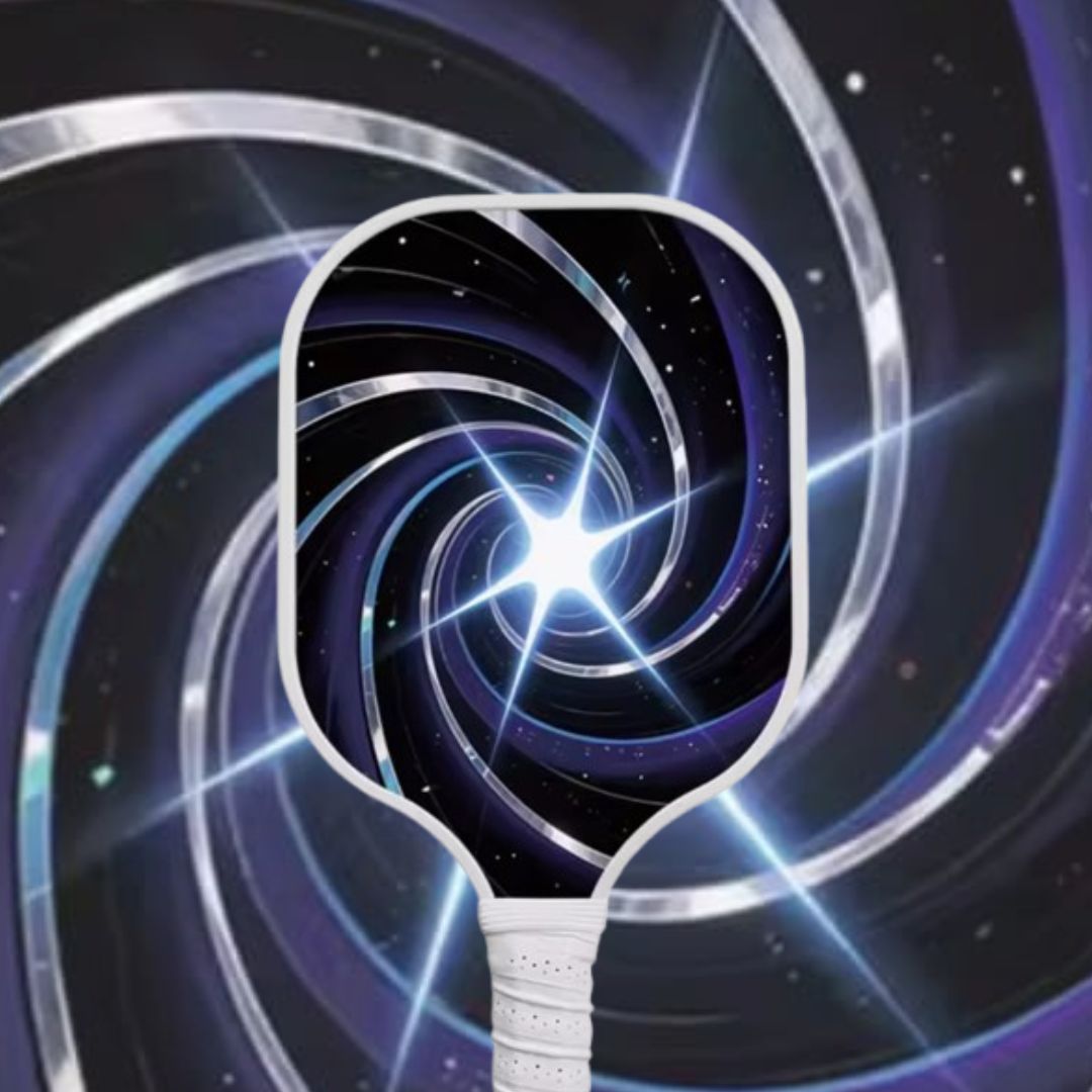 Light bulb with a starry spiral design in the background