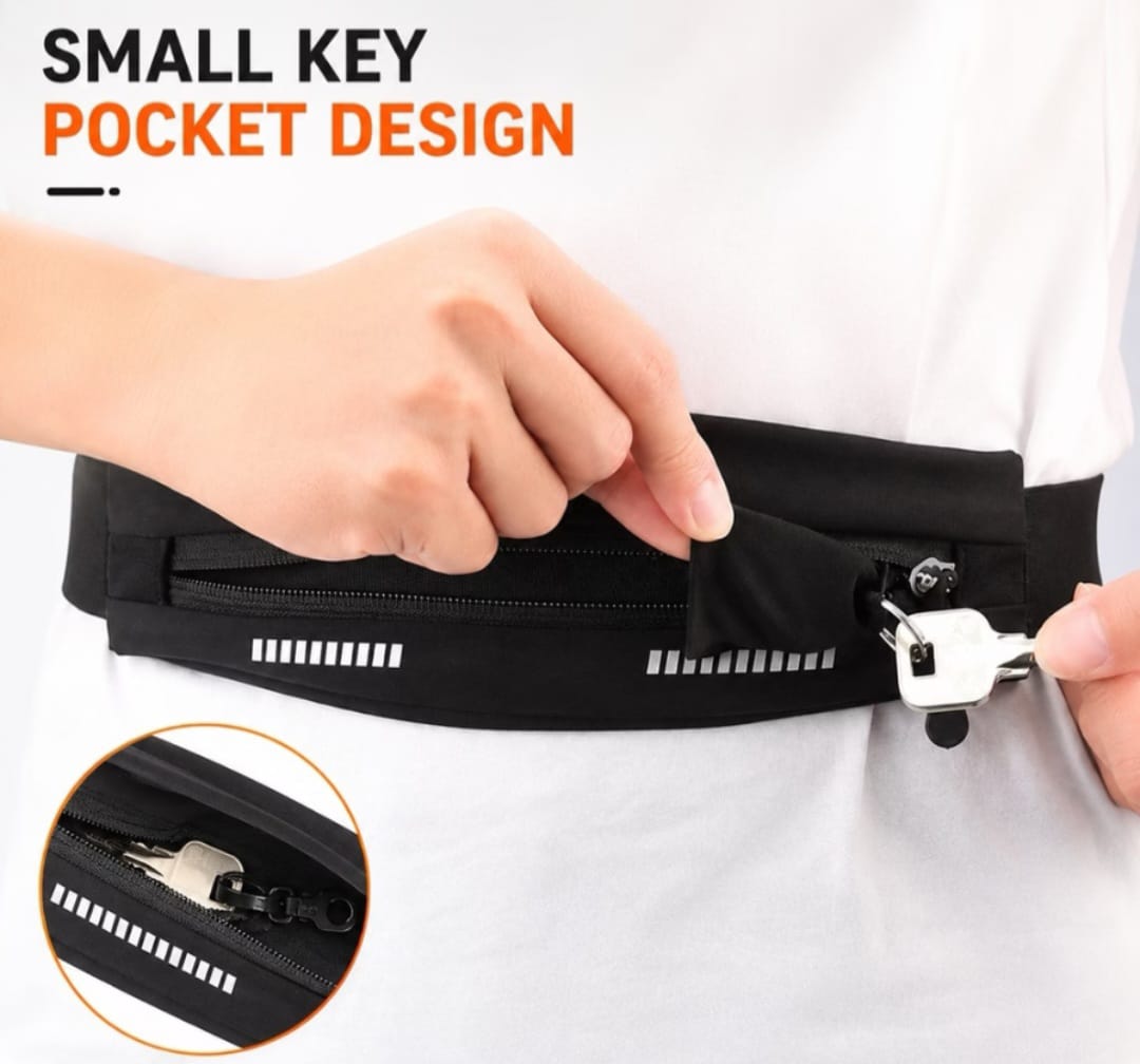 Sports waist band that's designed with a small key pocket for you to keep your keys.