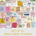 Set of 20 Bible verse stickers with various designs and text on a white background.