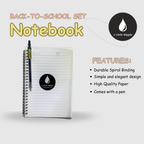 Back-to-school notebook set with pen on a white background, featuring 'A Little Ripple' brand.