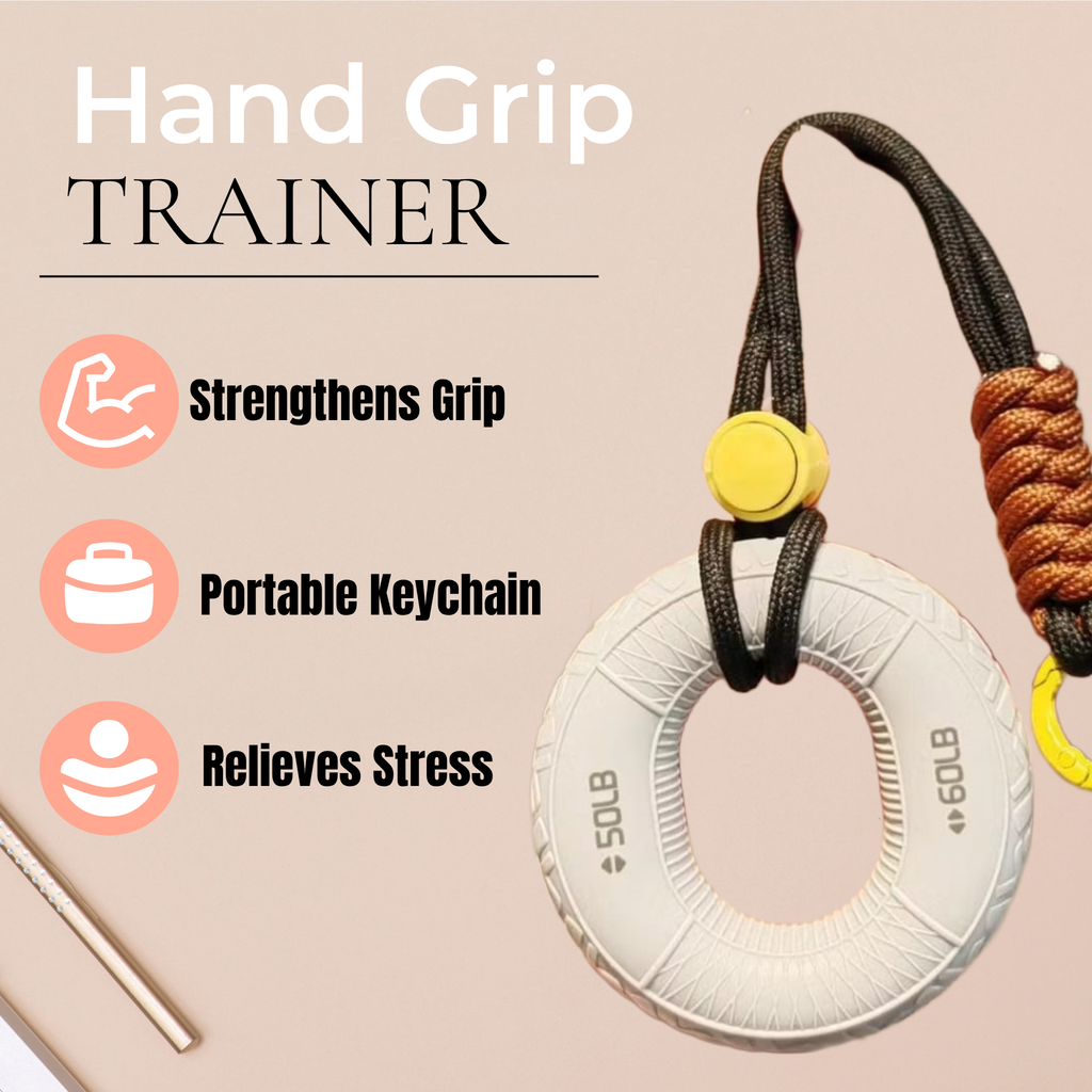 Hand Grip Trainer strengthens grip and relives stress. It is portable and can be used as a keychain too. 