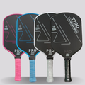 Four T700  pickleball paddles with different color handles on a gray background
