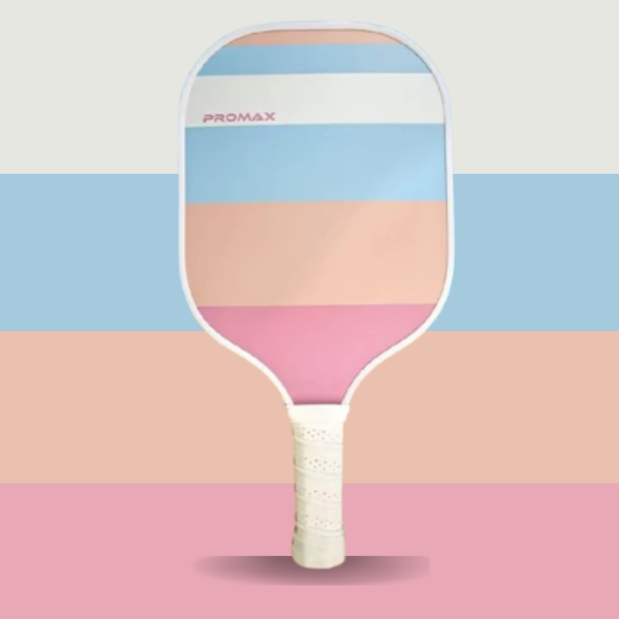 Colorful paddle with 'Promax' branding on a multicolored background