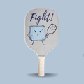 Pickleball Paddle with cartoon character and 'Fight!' text on a light blue background
