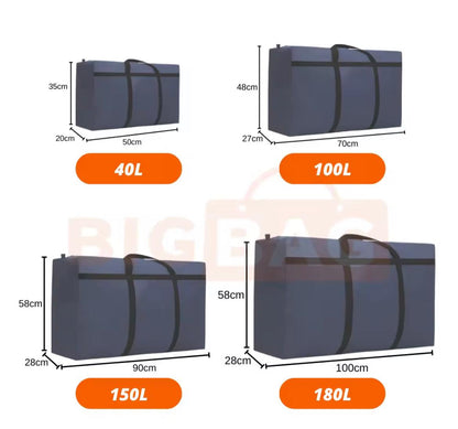 Size of the bag - 100 liters is 70cmx27cmx48cm, 150 liters is 90cm x 28cm x 58cm, 180 liters is 100cm x 28cm x 58cm