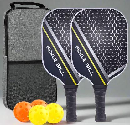 Pickleball Paddle Set of 2 with 2 Original honeycomb design pickleball paddles, 4 balls (2 for indoor, 2 for outdoor) and a carrier bag to store all.