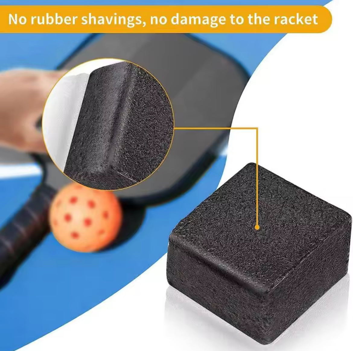 This pickleball eraser has no rubber shavings, will not cause damage to the paddle.
