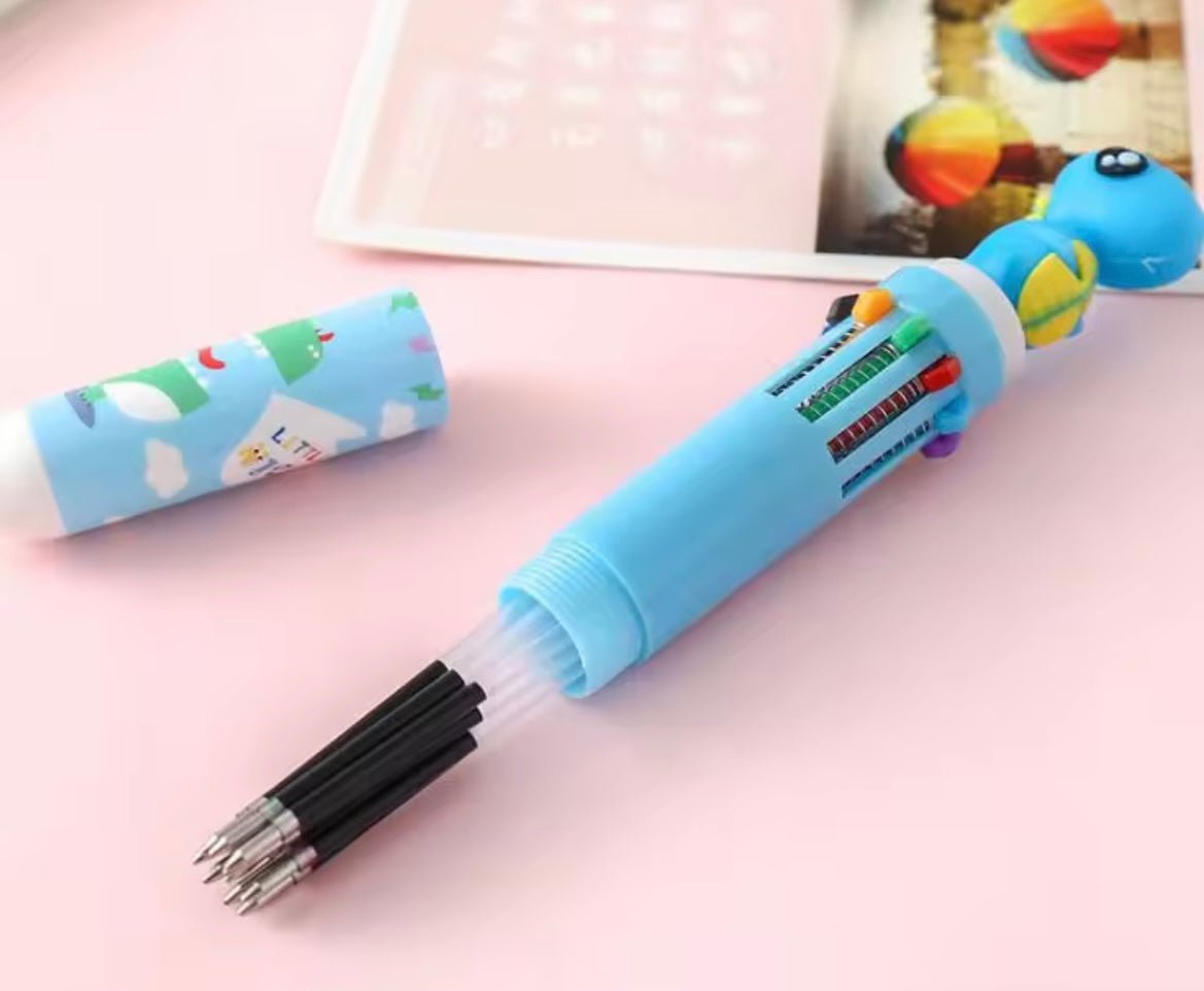 Multicolor dino blue pen set of 10